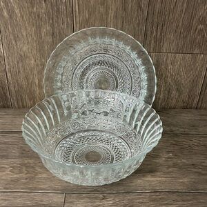 Vintage Pressed Glass Serving Bowls | Set of 2 | Scalloped Edge